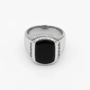 Luxury Black Stone Silver Versace ring