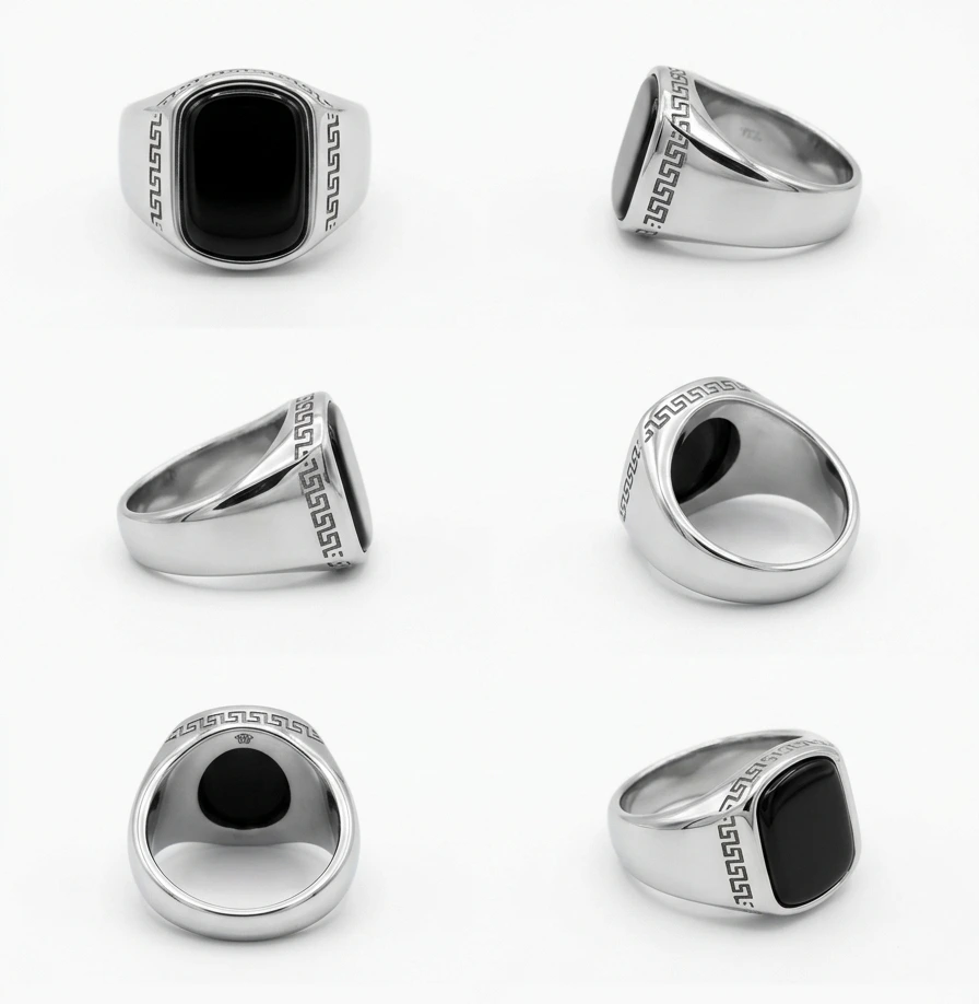 Luxury Black Stone Silver Versace ring - Image 5