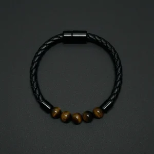 Black Leather Bracelet with Brown