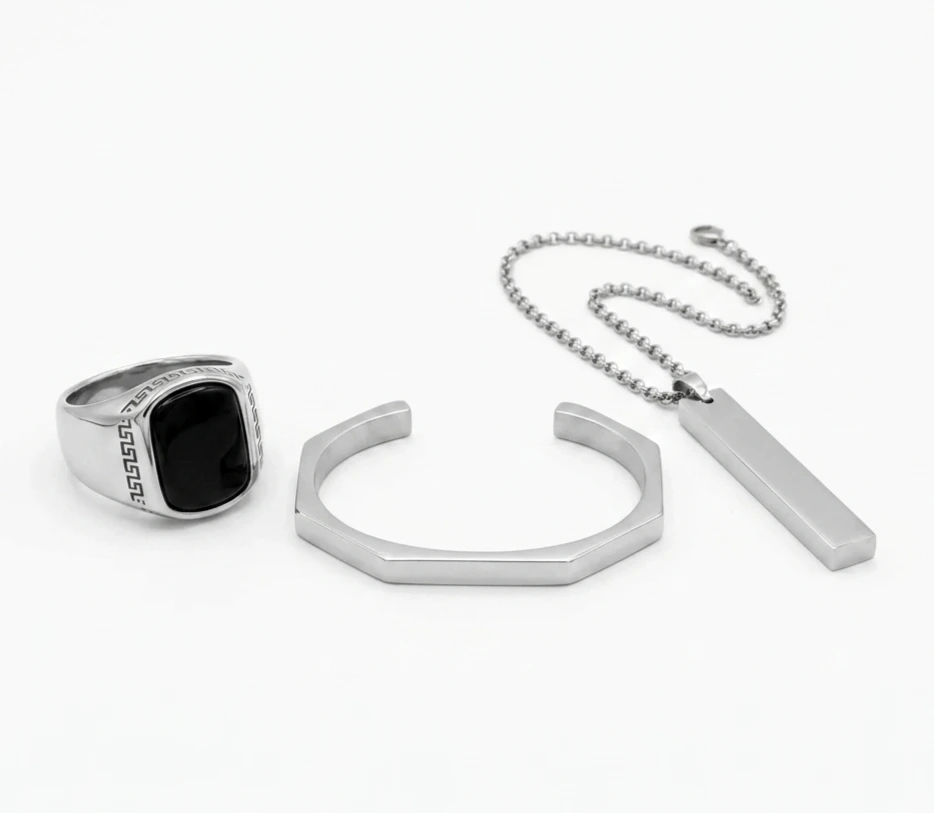 The Steel Authority Bundle — Bracelet, Ring & Pendant