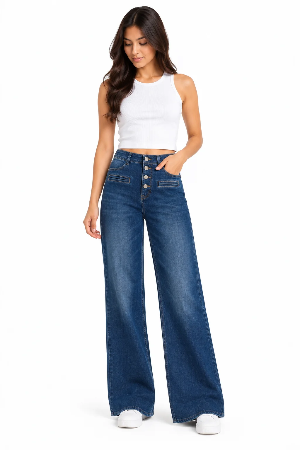 Aura Blue Button Jeans